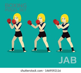 Jab Manga Boxing Poses Set Cartoon Vector Illustration