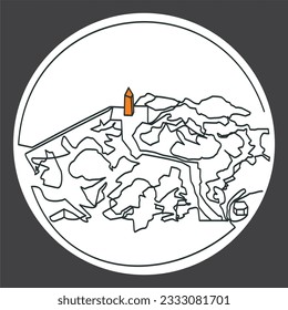 Jabal Rahmah icon in circle frame. One line drawing of Jabal Rahmah or MOUNT ARAFAT place of worship of Hajj and Umrah pilgrims. Vector illustration of hijrah of prophet symbol and hijri new year.
