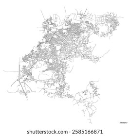 Jabalpur city map with roads and streets, India. Vector outline illustration.