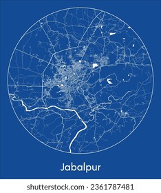 Jabalpur India Asia City Map blue print round Circle vector illustration