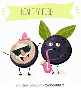 jaboticaba fruit cute funny cheerful characters. Vector hand drawn  illistration.