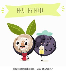jaboticaba fruit cute funny cheerful characters. Vector hand drawn  illistration.