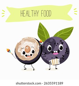 jaboticaba fruit cute funny cheerful characters. Vector hand drawn  illistration.