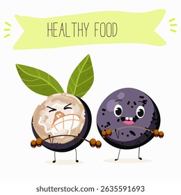 jaboticaba fruit cute funny cheerful characters. Vector hand drawn  illistration.