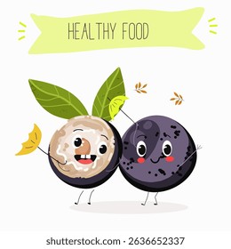 jaboticaba fruit cute funny cheerful characters. Vector hand drawn  illistration.