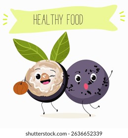 jaboticaba fruit cute funny cheerful characters. Vector hand drawn  illistration.