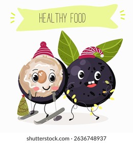 jaboticaba fruit cute funny cheerful characters. Vector hand drawn  illistration.
