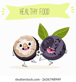 jaboticaba fruit cute funny cheerful characters. Vector hand drawn  illistration.