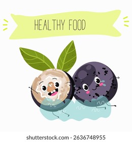 jaboticaba fruit cute funny cheerful characters. Vector hand drawn  illistration.