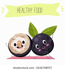 jaboticaba fruit cute funny cheerful characters. Vector hand drawn  illistration.