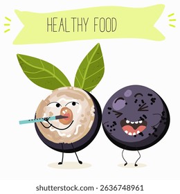 jaboticaba fruit cute funny cheerful characters. Vector hand drawn  illistration.