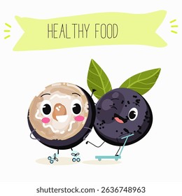 jaboticaba fruit cute funny cheerful characters. Vector hand drawn  illistration.