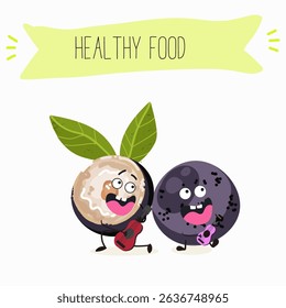 jaboticaba fruit cute funny cheerful characters. Vector hand drawn  illistration.