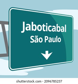 Jaboticabal Sao Paulo Road sign, city of brazil’s countryside, traffic metal standard plaque brazillian streets and roads.