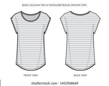 JAC- WOVEN DOLMAN TEE W/ CONTRAST NECK BINDING & SHOULDER SEAMS.