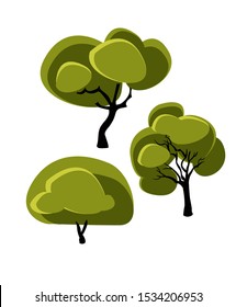Jacaranda vector cartoon tree set design elements California
