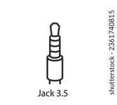 Jack 3.5 cable, linear icon. Line with editable stroke