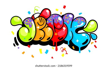 Jack birthday boy party inscription. Colorful letter in flop style illustration
