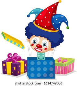 Jack en la caja con la cabeza de payaso sobre la ilustración de fondo blanco