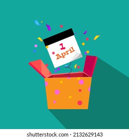 Jack in the Box with confetti, jester hat and laughing emoticon. EPS 10 vector.