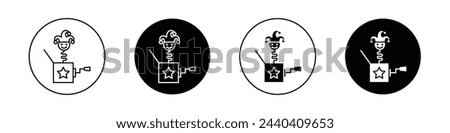 Jack in the box icon set. prank joke box with jester hat vector symbol. surprise joker puppet box.