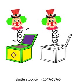Jack in the box vector illustration concept with clown head. Can be used for april fool's day greetings, posters, banners, backgrounds, and signs. 