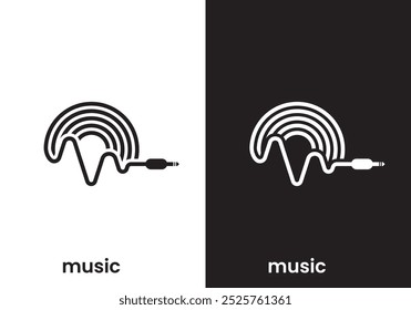 jack cable with music waves logo design template	
