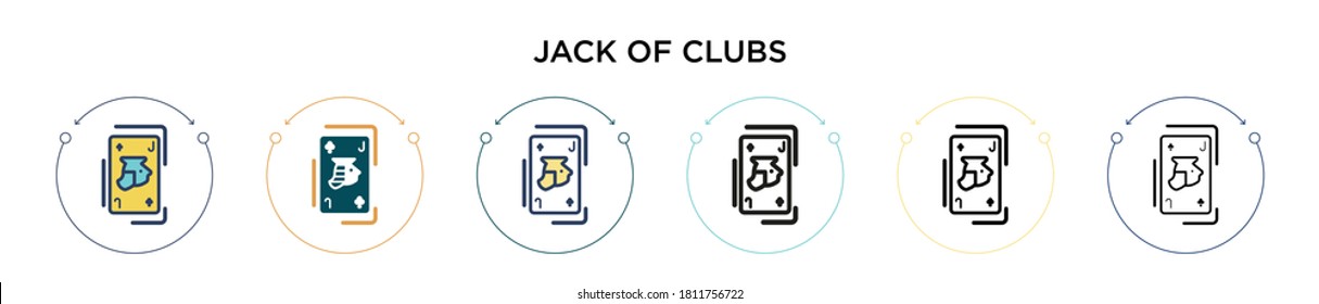 Jack of clubs icon in filled, thin line, outline and stroke style. Vector illustration of two colored and black jack of clubs vector icons designs can be used for mobile, ui, web
