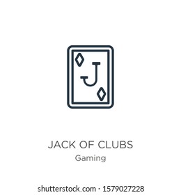 Jack of clubs icon. Thin linear jack of clubs outline icon isolated on white background from gaming collection. Line vector sign, symbol for web and mobile