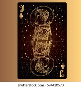 Jack of clubs. Playing card with original design on the theme of space.