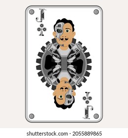 The Jack of clubs playing card in steampunk style. Vector illustration.