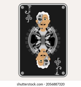 The Jack of clubs playing card in steampunk style. Vector illustration.