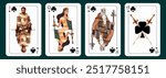 Jack of clubs, queen of clubs, king of clubs, ace of clubs. Playing cards design. Vector illustration