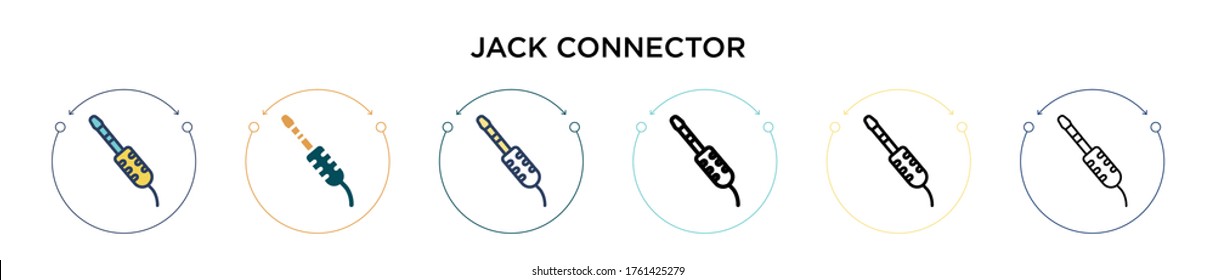 Jack Connector Icon in vollem, dünnen Linie, Umriss und Strich Stil. Vektorgrafik von zwei farbigen und schwarzen Buchse-Steckverbinder-Vektorgrafiken-Designs kann für mobile, iPhone-, web-basierte