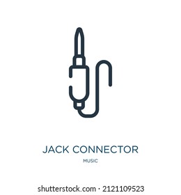 icono de línea delgada conector jack. cable, iconos lineales de vídeo de la señal de contorno aislado del concepto de música. Elemento de símbolo de ilustración vectorial para diseño web y aplicaciones.