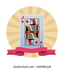 jack of diamonds card icon cartoon pop art round icon with ribbon vector illustration graphic design