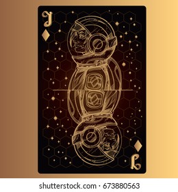 Jack of diamonds. Playing card with original design on the theme of space.