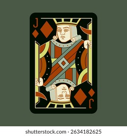 Jack of Diamonds, playing poker card in black design. Isolated vector illustration. Editable stroke lines.