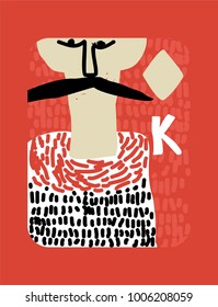 jack of diamonds. Stylized Vector Vintage style playing card . painted card with man with white t shirt and long mustache 