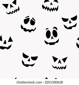 Jack faces wallpaper. White background and funny or scary pumpkin faces.