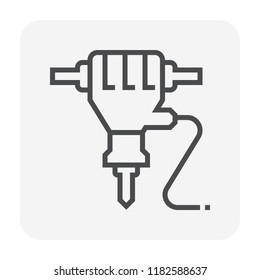 Jack hammer icon. Also called pneumatic drill or demolition hammer. Pneumatic tool combine with hammer powered by compressed air. For builder and worker used to break up rock and concrete. 64x64 px.
