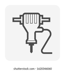 Jack hammer icon. Also called pneumatic drill or demolition hammer. Pneumatic tool combine with hammer powered by compressed air. For builder and worker used to break up rock and concrete. Vector icon