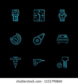 jack hammer  nut  bolt  Watch  time  clock  alaram  day  timers  icon vector design  flat  collection style creative  icons  setting  gear
