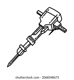 Jack Hammer Part of Contractor Material and Equipment Device Hand Drawn Icon Set Vector.