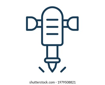 Jack Hammer Single Icon White Isolated Background With Outline Style