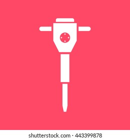 Jack Hammer  white icon on magenta color background. Eps-10.