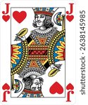 Jack of Hearts design from a new original deck of playing cards. Four pip left handed version with identifier in all four corners.