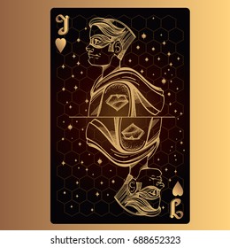 Jack of hearts. Playing card with original design on the theme of space.