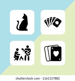 jack icon. 4 jack set with halloween black cat, guitar, poker playing cards and poker full vector icons for web and mobile app