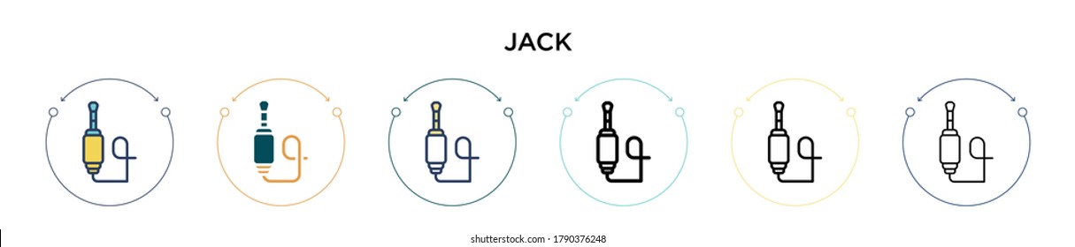 Icono de Jack en estilo relleno, delgado, contorno y trazo. Ilustración vectorial de dos iconos vectores de jack de color y negro se puede utilizar para móviles, ui, web
